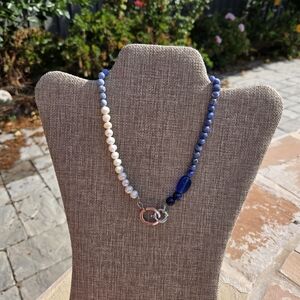 Sea glass, Sodalite and white Pearls